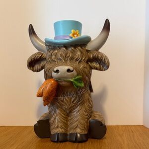 Easter Highland Cow Figurine with Blue Hat